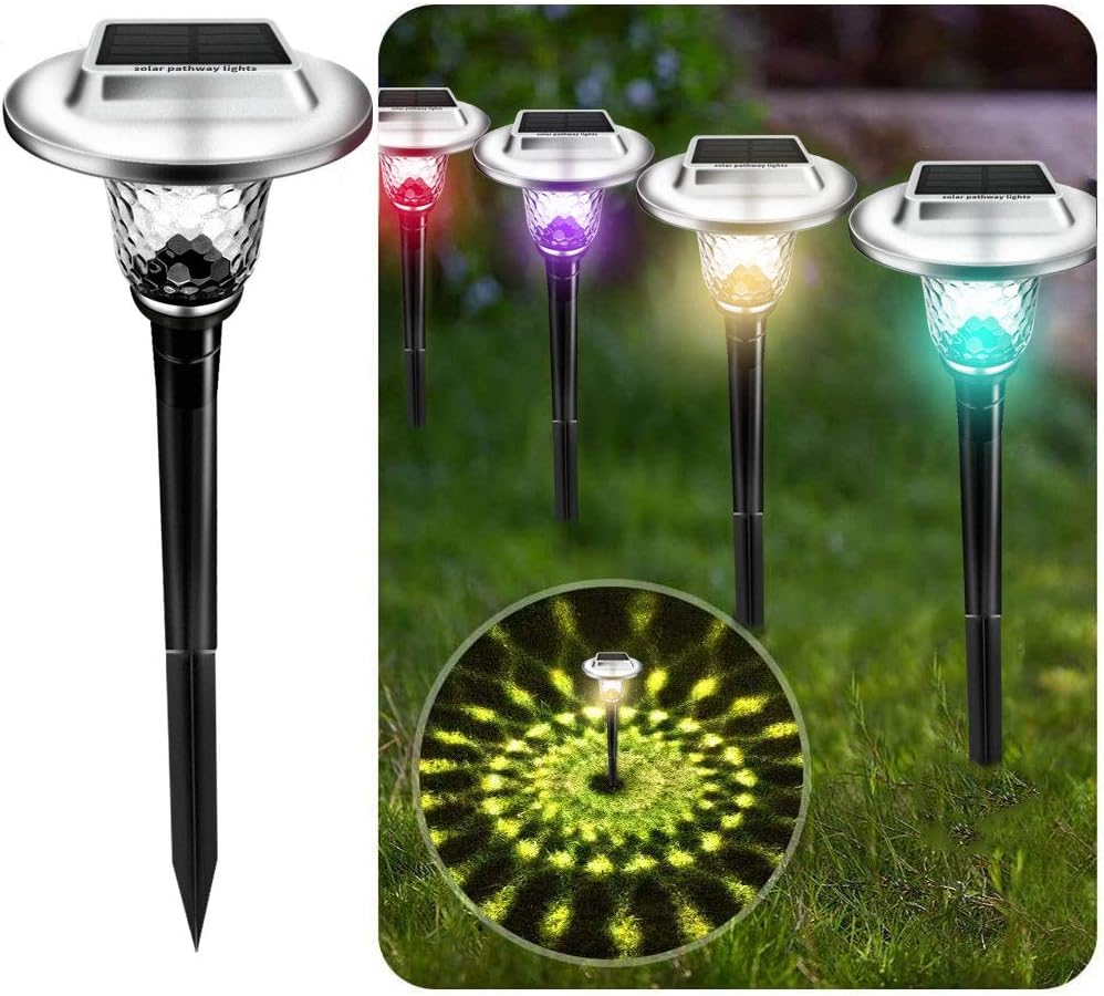 UMICKOO Solar Lights Outdoor, 8 Pack Auto Changing Solar Pathway Colorful Bright Glass Garden Lights, Waterproof Solar Powered Landscape Lights for Lawn Patio Courtyard Walkway Yard (Warm White)