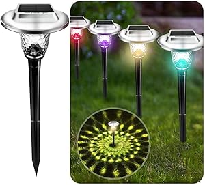 UMICKOO Solar Lights Outdoor, 8 Pack Auto Changing Solar Pathway Colorful Bright Glass Garden Lights, Waterproof Solar Powered Landscape Lights for Lawn Patio Courtyard Walkway Yard (Warm White)