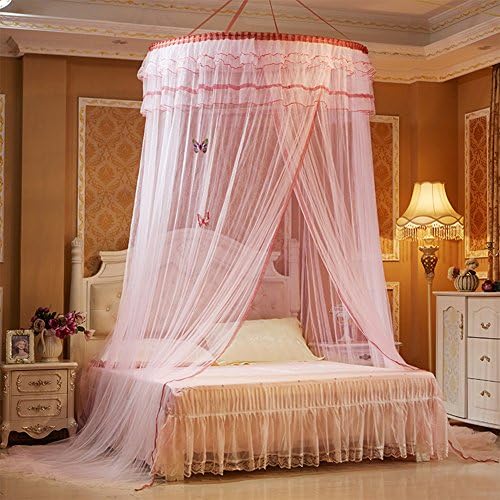 Graceful Round Mosquito Net Honeycomb Type Encryption Mesh, Keeps Away Mosquitoes and Insects Bed Net, Including Hanging Parts and 2 Luminous Butterflies Decoration, Fits Most Size Beds (Light pink)