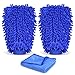 INTEY Car Wash Mitt, Car Cleaning Kit, 2 Packs Microfiber Chenille Wash Glove with 27x12 Inch Towel, Blue