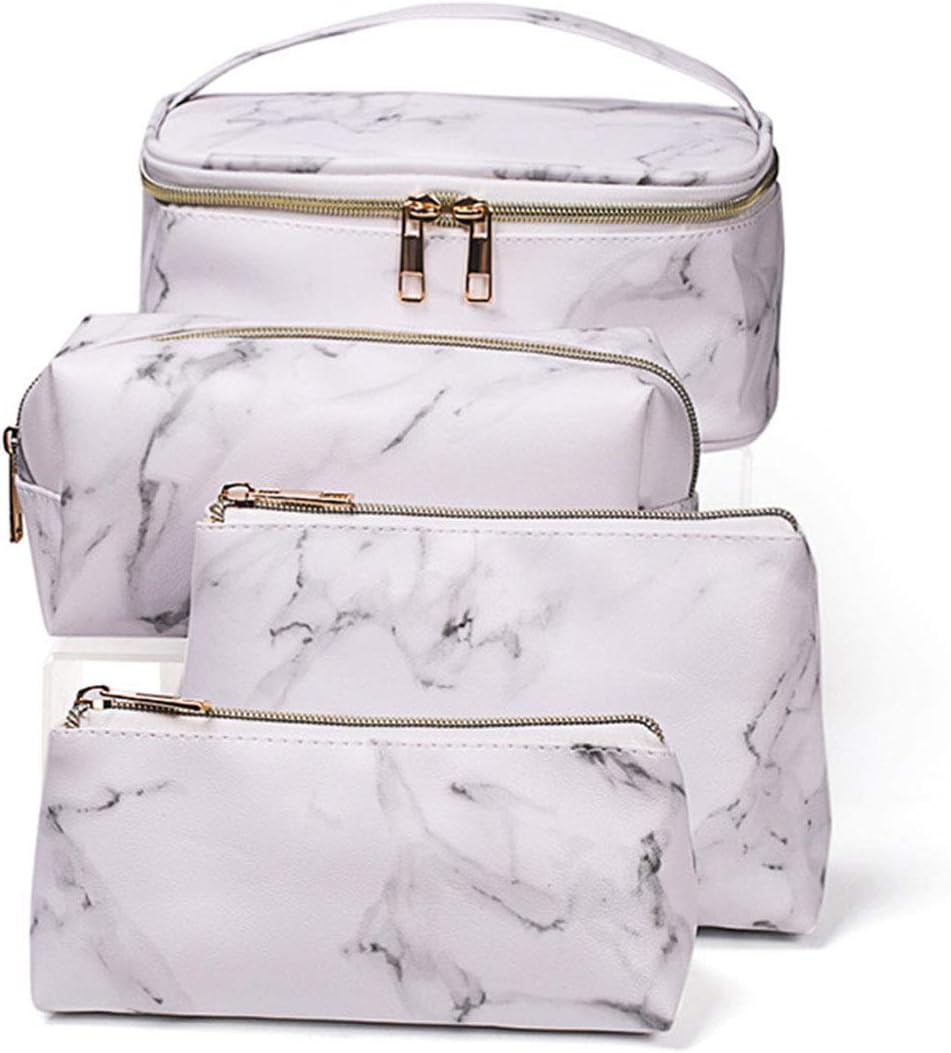 xiaohuozi PU Marble Travel Makeup Bag Portable Waterproof Storage Bag Three-Piece/Four-Piece Unisex Suitable for Cosmetic Storage Business Trip