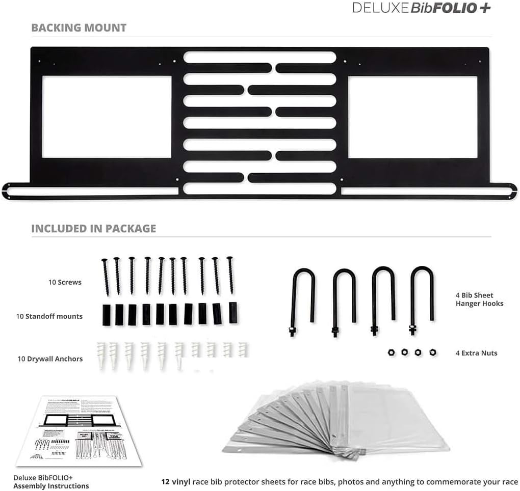 Deluxe BibFOLIO+ Race Bib & Medal Display | Wall Mounted Medal Hanger | Display Over 100 Medals & 200 Race Bibs: Office Products