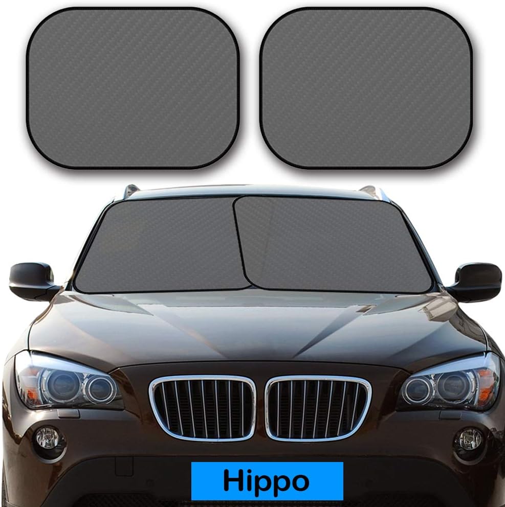 Hippo Windshield Sun Shade, 2 Piece Universal Car Sun Shade for Windshield Keep Vehicle Cool Foldable Sunshade for Maximum UV and Sun Protection โ Windshield Sunshade (Each Panel 29โ x 31โ)