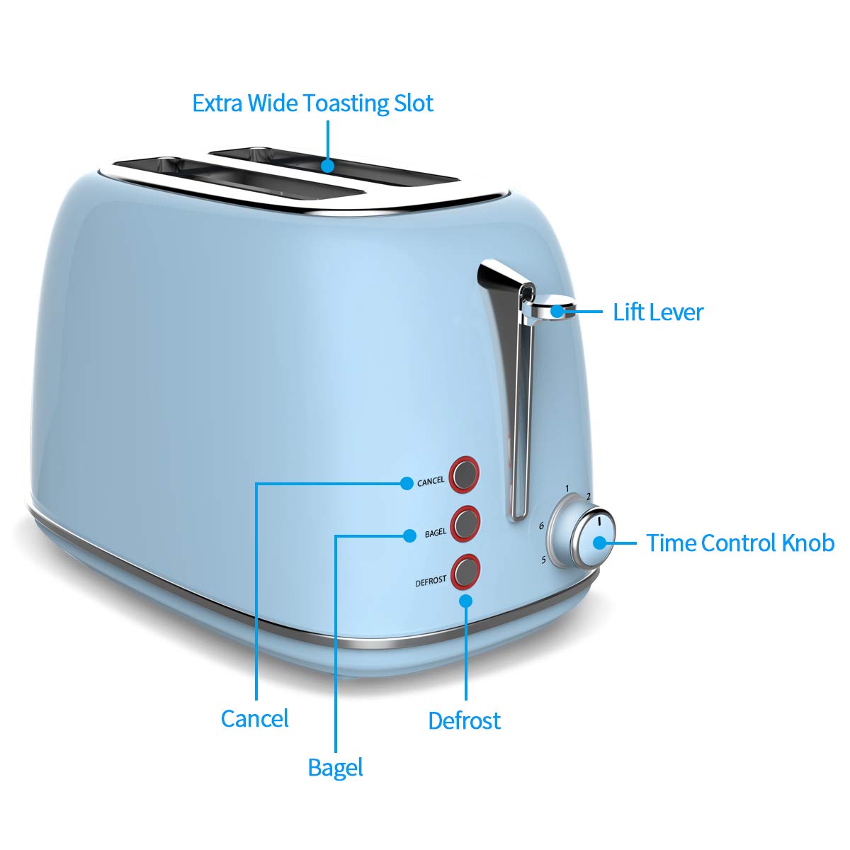 2 Slice Toaster with Bagel, Cancel, Defrost Function and 6 Bread Shade Settings Bread Toaster, Extra Wide Slot and Removable Crumb Tray Stainless Steel Toaster