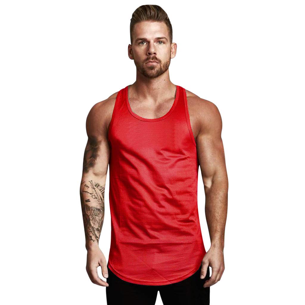 Breathable Color Solid Straps Shoulder Thin Mens Gogoodgo Tops, Tank