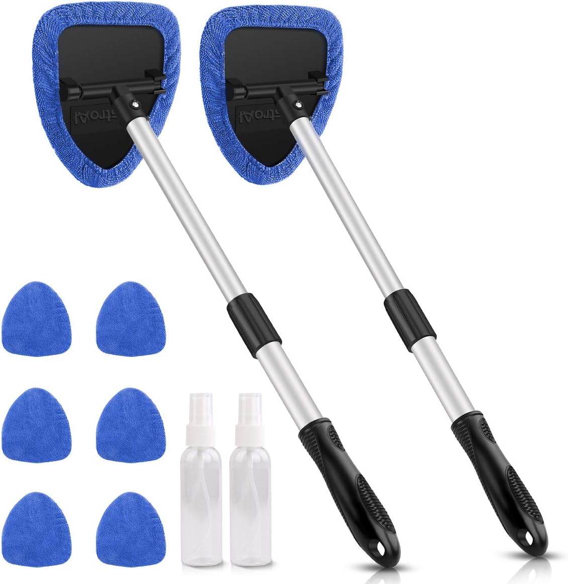 AstroAI Car Window Cleaner, 8 Reusable and Washable Microfiber Pads, Windshield Cleaning Tool with Telescopic and Extendable Handle Auto Inside Glass Wiper Kit, Blue, 2 Pack: Automotive