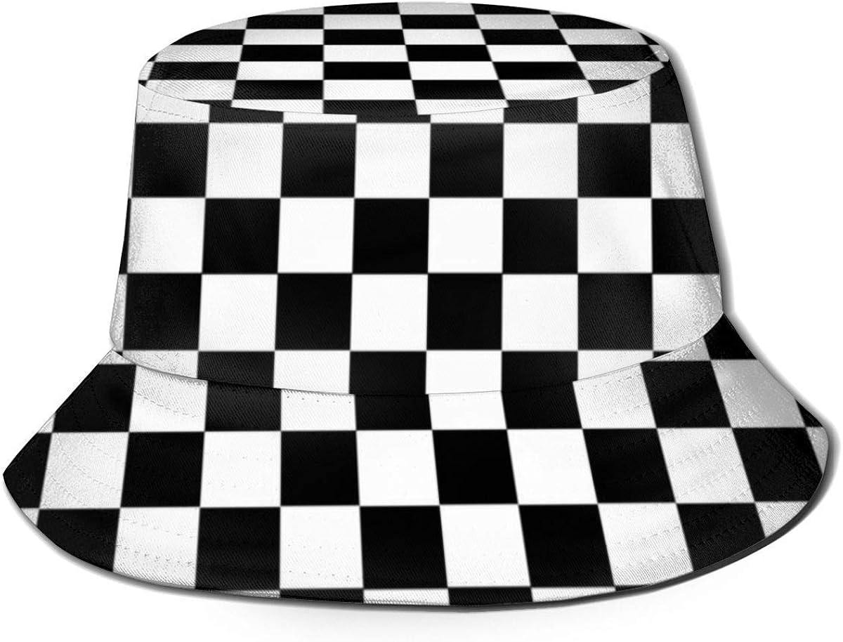 GOSMAO Checkerboard Unisex Fold Packable Fishermans Hat,Womens Men
