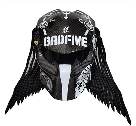 Casque de Personnalité de Moto Predator Warrior Carbon Fiber Helmet (Black, XL)