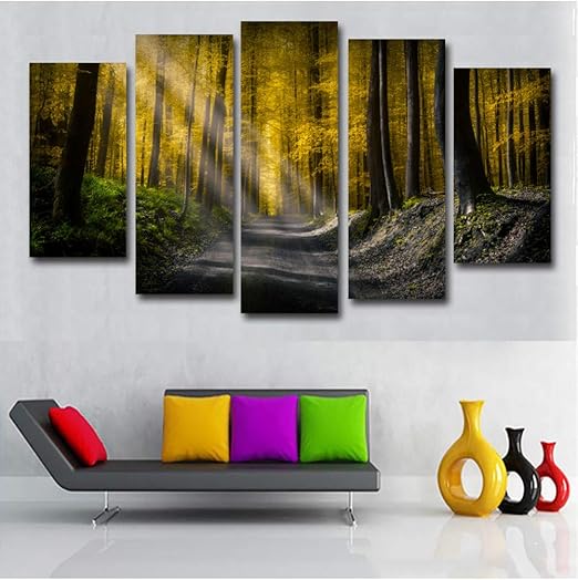 Zljvv Lienzo Modular Hd Imagenes 5 Piezas Carreteras Y Otono
