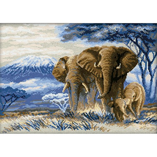 Riolis 14 Count Elephants in The Savannah Counted Cross Stitch Kit, 15.75 by 11.75-Inch
