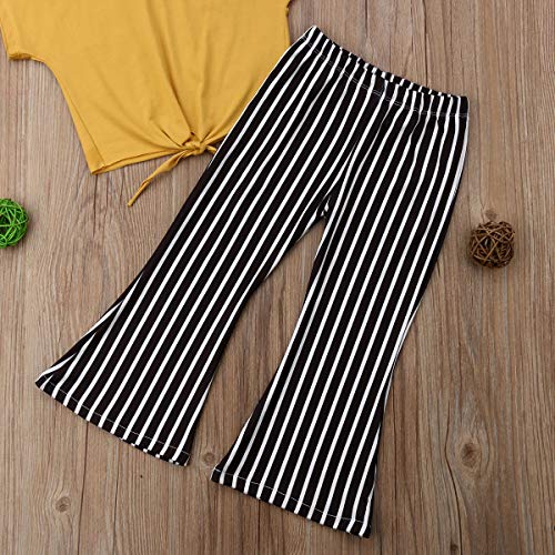 Toddler Baby Girl Striped Bell Bottom Outfit Yellow Crop Top Shirt+Flare Wide Long Pants Summer Clothes Set - Thumbnail 3