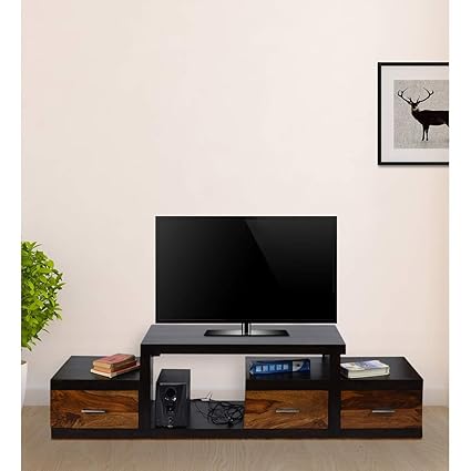 Daintree Sheesham Wood 1.75 Meter Dark Walnut & Teak Draw 3 Draw Nadia TV Unit Cabinet Entertainment Stand