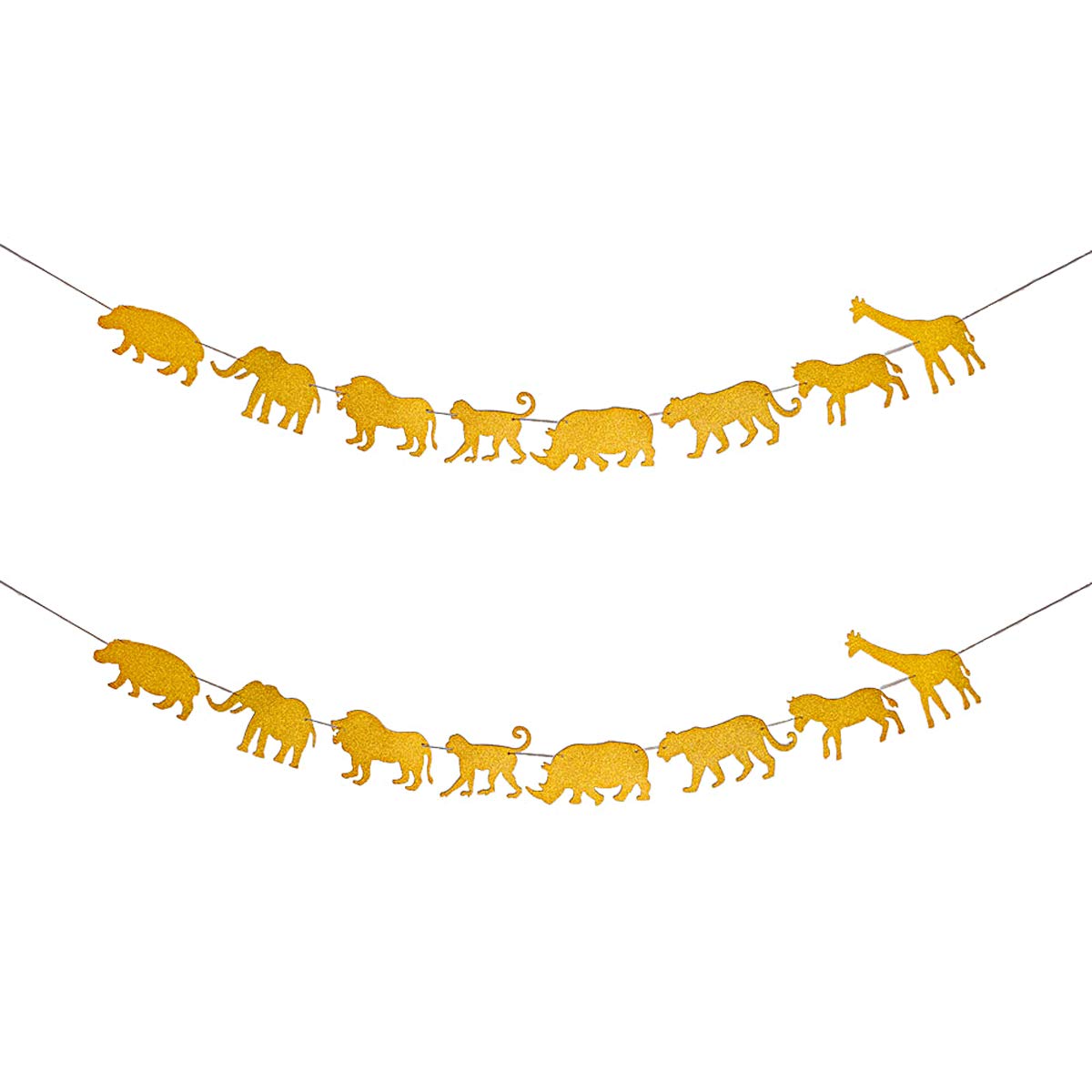 Dadam Gold Jungle Safari Animal Banner Zoo Themed Baby Shower Boys Girls Birthday Party Supplies Decorations - Set of 2