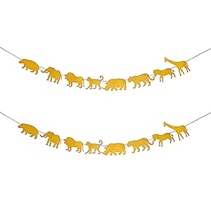 Dadam Gold Jungle Safari Animal Banner Zoo Themed Baby Shower Boys Girls Birthday Party Supplies Decorations - Set of 2