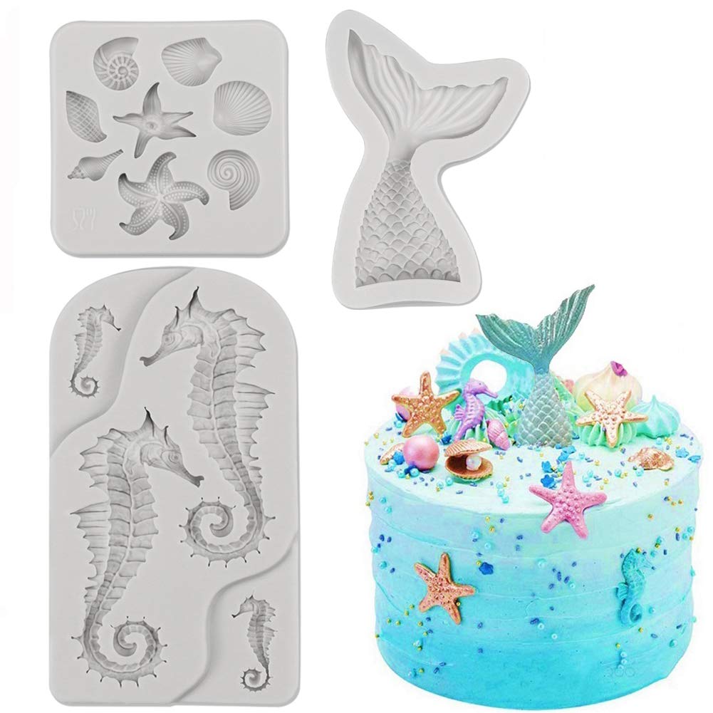 Sakolla Mermaid Theme Cake Fondant Mold Seahorse Seashell Starfish Mermaid Tail Silicone Mold For Under The Sea Cake Decoration Chocolate Candy Polymer Clay Cupcake Decor Sugar Craft Buy Online In Cayman