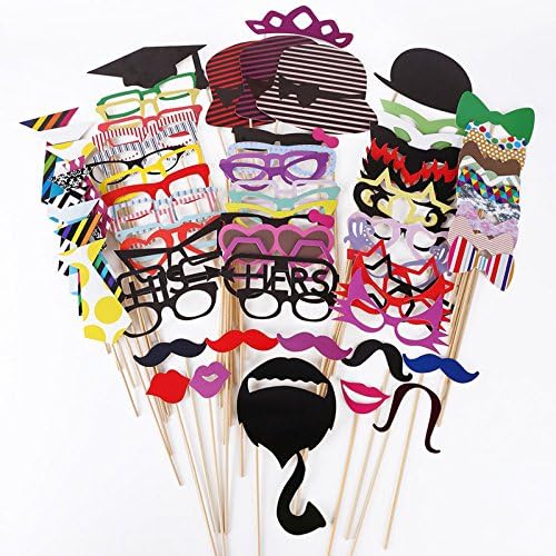 76 Pcs Photo Booth Props DIY Kit Dress Up Props for Wedding/Birthday/Hen Party Night Games/ Family Reunion/Dress-up Costume Accessories