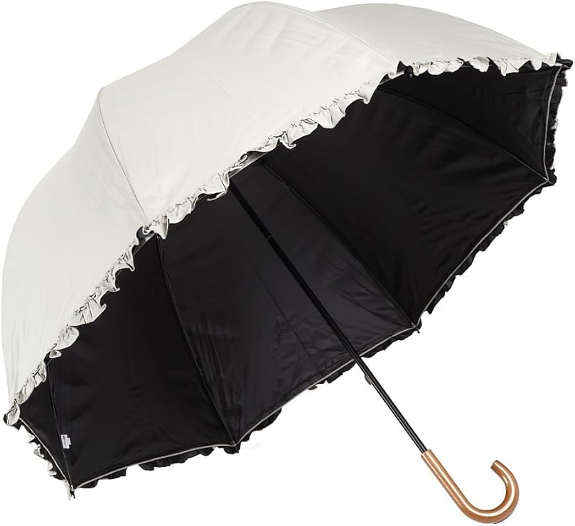 Amazon 日光を遮断 軽量ｌlサイズ 晴雨兼用フリル付日傘 ドーム型 生地裏コーティングuvカット 紫外線遮蔽率99 Upf50 65cm アイボリー オカモト原宿店 折りたたみ傘 通販