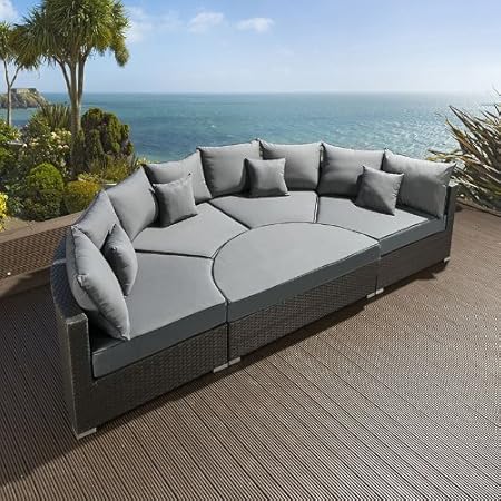 Amazon.de: Sitzecke für den Garten, rund, Rattan, Schwarz, für 6 Personen