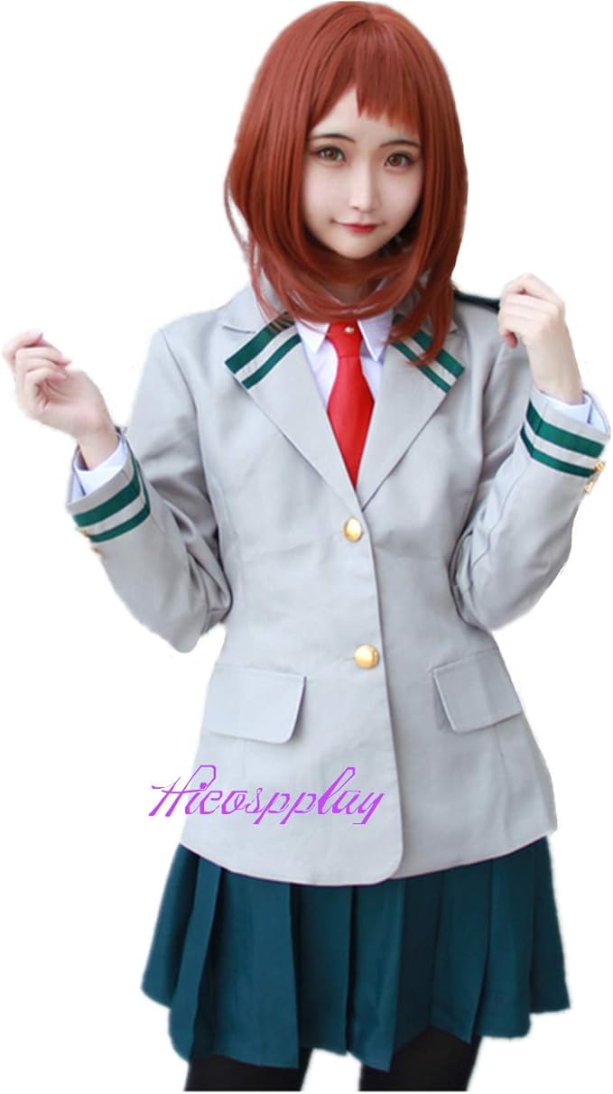 Amazon 僕ヒーローアカデミア風 コスプレ衣装 女性 ４セット シャツ コート ズボン ネクタイ 麗日お茶子 うららか おちゃこ 八百万百 やおよろず もも 女子 学生 制服 高校制服 コスチューム ハロウィン クリスマス 仮装 変装 イベント ｌaセット 男性