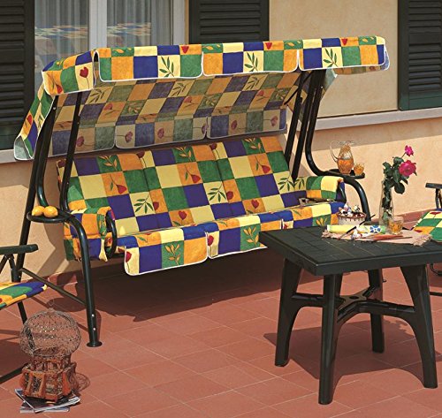 ARREDinITALY - Hollywoodschaukel 4-Sitzer mit Gestell aus Metall und Kissen Fantasia 110 - Gestell Waldgrün - 100% Made…