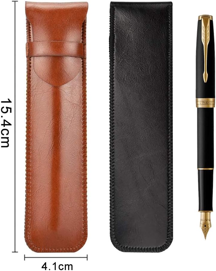 CODIRATO 2 PCS Leather Pen Holder Handmade Protective Pen Case Portable Pen Protective Sleeve for Pens Optical Pencil (Brown and Black) - Image 3