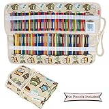 Damero 100 Canvas Colored Pencils Wrap, Travel Pen Case Roll with Multi-purpose Pouch for Accessories, Cute and Well Made (NO Pencil Included)