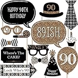 Adult 90th Birthday - Gold - Photo Booth Props Kit - 20 Count