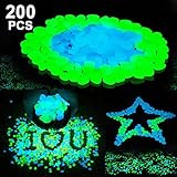 Cynkie 200Pack Glow in the Dark Garden Pebbles for Walkways Outdoor Decor Aquarium Fish Tank Path Lawn Yard, Glow Stone Rocks Outdoor Garden Decorative Stones in Blue & Green