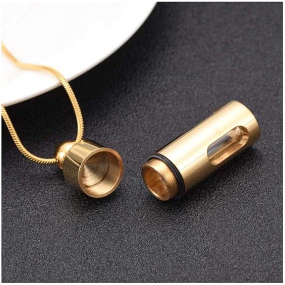 Ashes Chain Cremation Memorial Jewelry ash Pendant Slotted Golden Yellow and Glass Souvenir