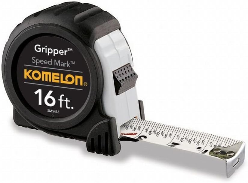Komelon SM5416 Speed Mark Gripper Acrylic Coated Steel Blade Tape Measure 16-feet by 1-Inch, White (2 Pack)