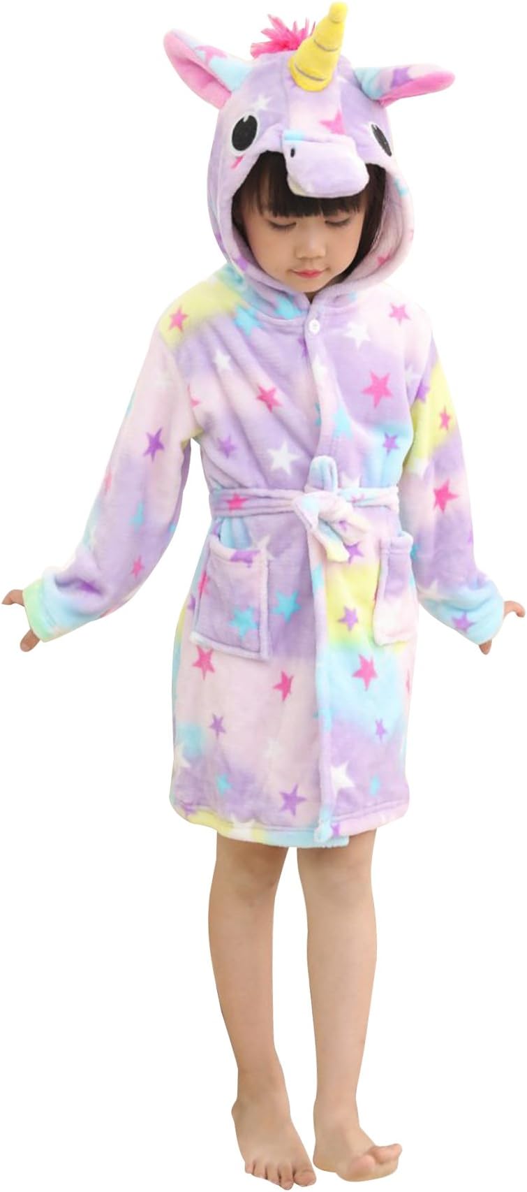 Kids Unicorn Hooded Bathrobes Flannel Robe Pajamas Unisex Animal Sleepwear Gift