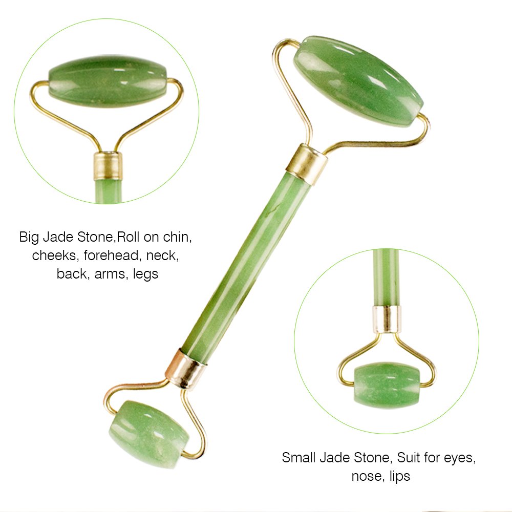 HENZIN Jade Roller - 100% Natural Jade Stone Anti-Aging Facial Therapy, Handmade, Anti Wrinkle and Skin Rejuvenate Face Massager - Green