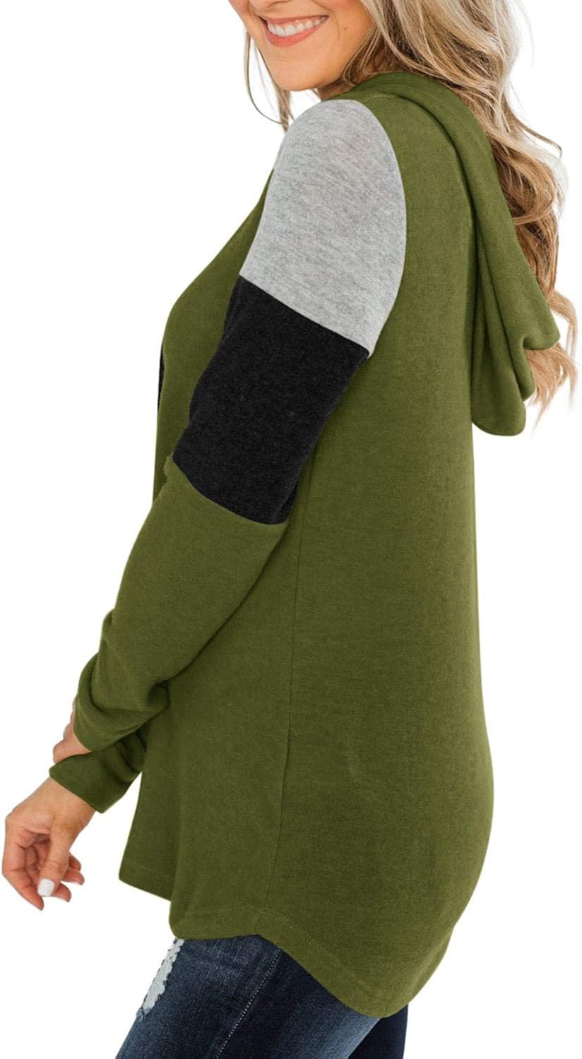 PINKMSTYLE Womens Color Block Hoodie Sweatshirts Tunic Pullover Tops Long Sleeve Drawstring Shirts at  Women’s Clothing store