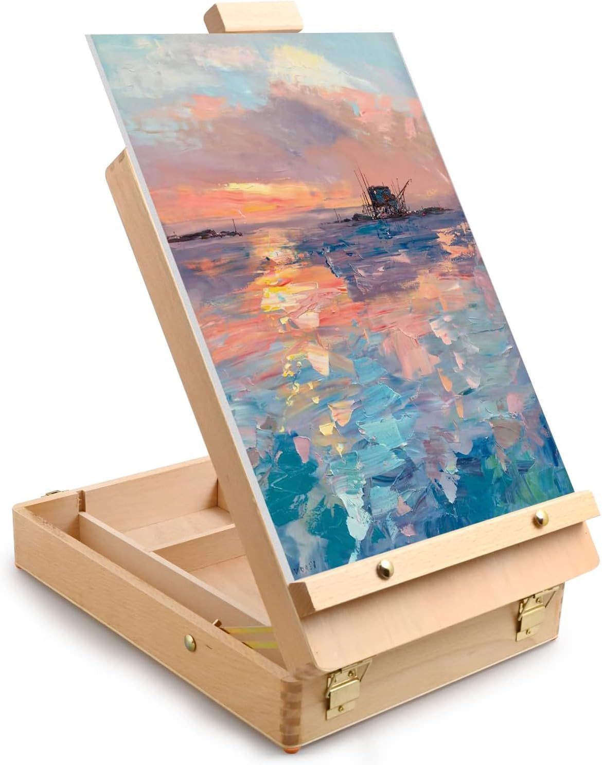 Adjustable Beechwood Tabletop Painting Easel, Wooden Sketch Box Easel, Portable Art Drawing Easel,Desktop Artist Easel for Drawing