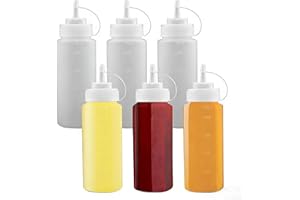 Hyuetrsa 6 Pack 16 Oz Condiment Squeeze Bottles, Leakproof Clear Condiment Bottles, Plastic Squirt Bottle with Twist on Cap a