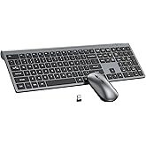 Wireless Keyboard and Mouse Combo, Full Size Keyboard and Mouse, Long Battery Life, Optical Mouse, 2.4G Lag-Free Cordless Mice Keyboard Set Ultra Slim Design for Computer, Laptop, PC, Mac, Windows
