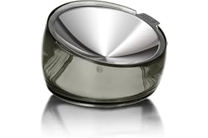 Felli Pet Oblik Whisker Fatigue Friendly & Anti Vomit Elevated Cat Food Water Bowl Stainless Steel Tilted Shallow Dish, Slanted Angled Metal Plate Dry Wet Feeder, Raised Acrylic Base (0.5 Cups, Smoky)