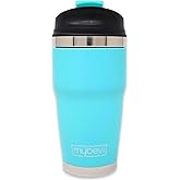 MyBevi Retro Wave Insulated Tumbler – Triple-Layer Vacuum Stainless Steel Coffee & Tea Travel Cup, Spill-Resistant Lid - 12 oz, Matte Turquoise