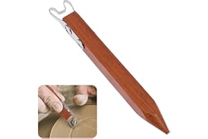 Pottery Trimming Tool,Pottery Foot Shaper with Red Sandalwood Handle,6 mm Stainless Steel Scraper Blade Sculpting Tool for Cl