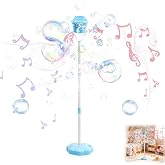 New Bubble Machine, 47in Rechargeable Automatic Bubble Maker with Light Music, 3 Level Heights Adjustable, Detachable Bubble Wand for Outdoor Party Wedding, Includes Bubble Solution (Blue)