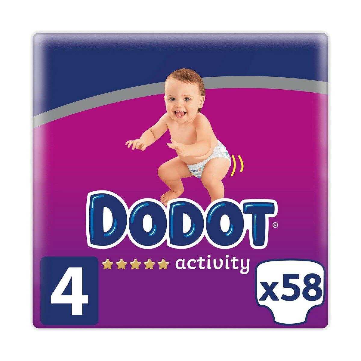 Dodot Activity Nappies Size 4, 58 Nappies, 9-14 kg, Sturdy Fit Nappies