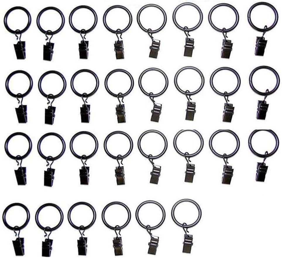 Anneaux Rideau Avec Pinces Hengxinchen - Lot De 15 - Métal Noir - Diamètre 50mm - Pour Rideaux Douche Et Déco