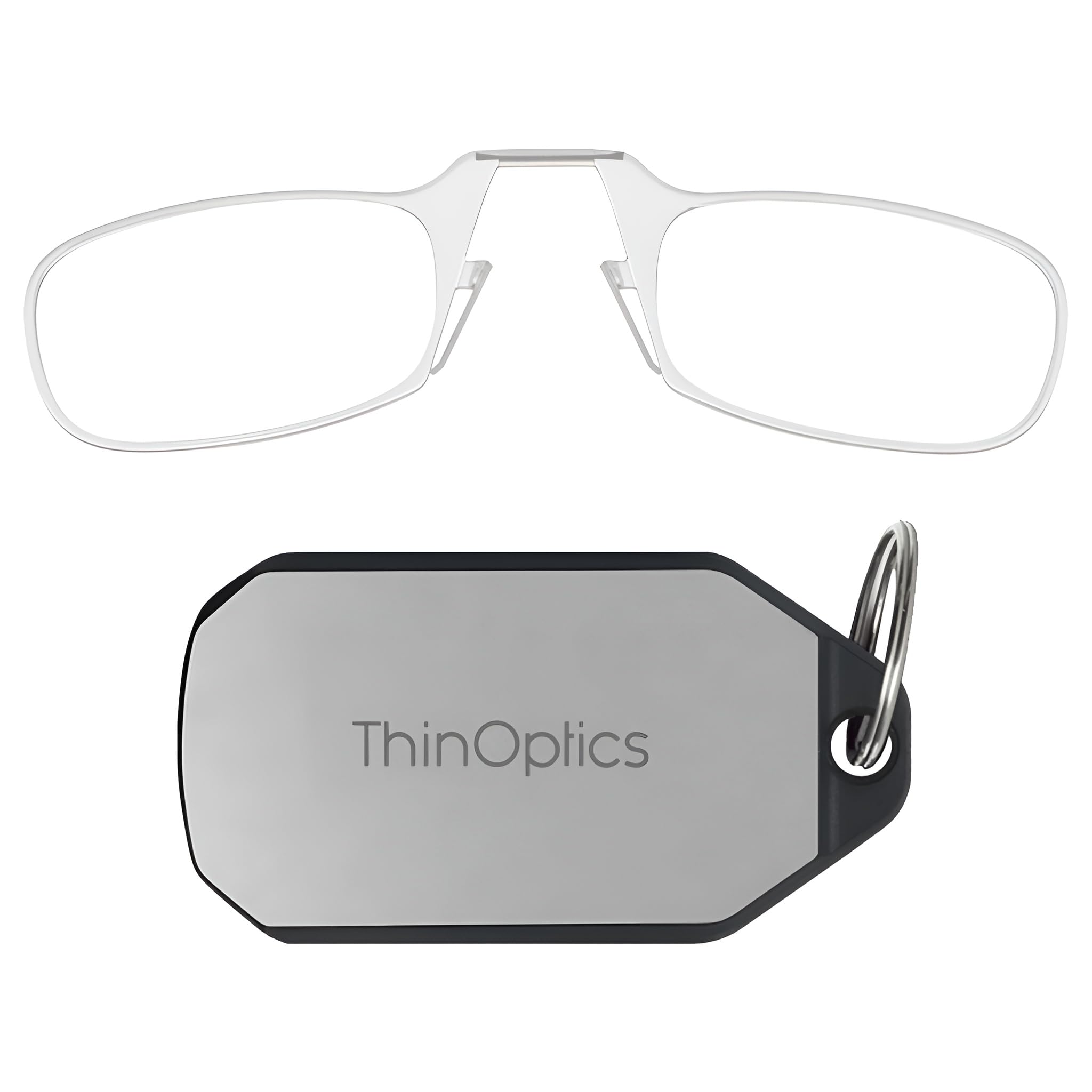 ThinOptics Reading Glasses 1.00 Clear Frames With Keychain Case - Compact Foldable Rectangular Glasses - Clip-on Nose - 1.00 Strength With Flex-Fit Technology — image 1