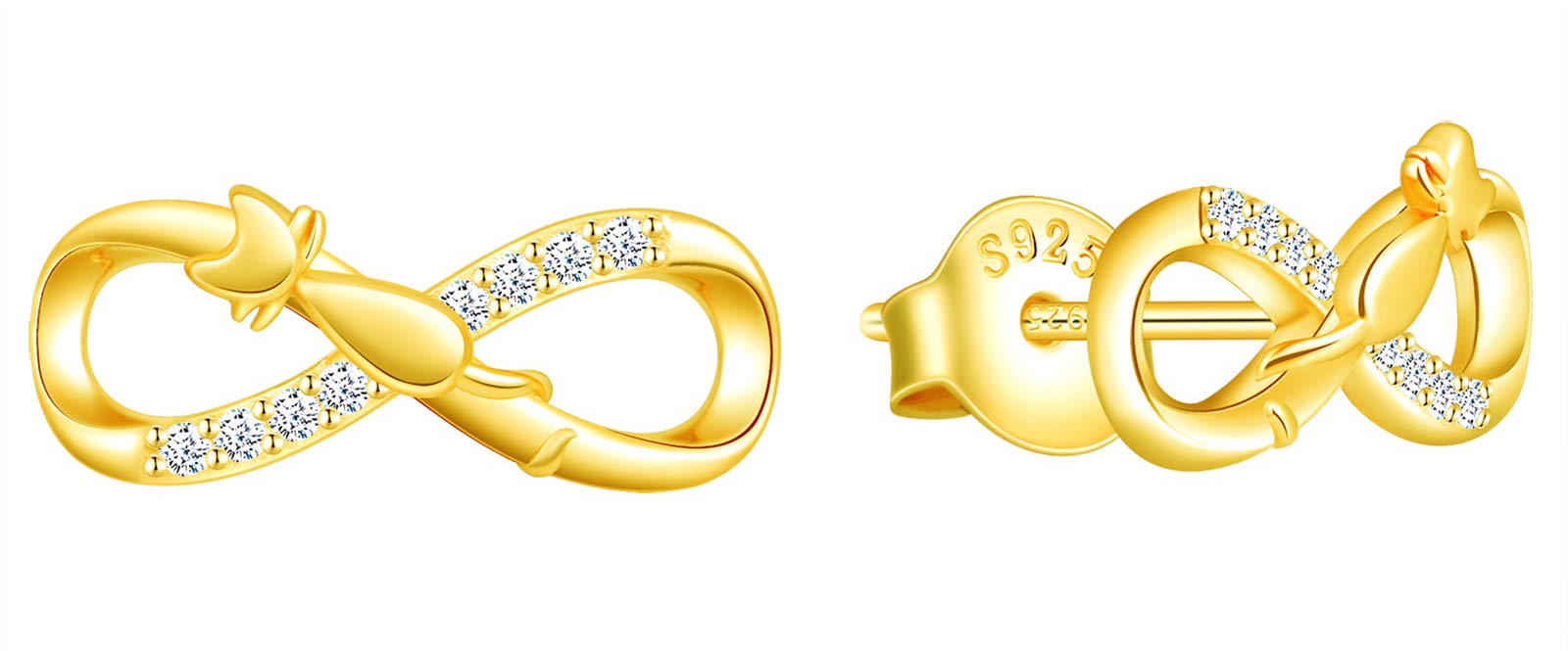 INFINIONLY Women's Earrings Studs, 925 sterling silver Jewellery Sets, Cute cat and infinity symbol earrings, gold, Inlaid zircon, Christmas and Birthday gift