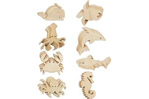 Newbested 48 Pack Unfinished Wooden Ocean Sea Animal Life Cutouts,Octopus,Shark,Whale,Dolphin,Turtle,Crab,Squid,Seahorse Shapes Model for Home Decor Ornament,DIY Craft Art Project(6 PCS/Shape)