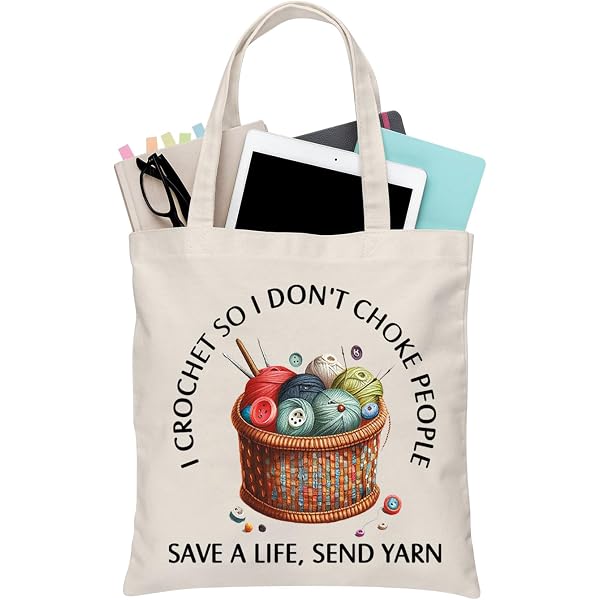 PLITI Häkel-Zitat Make-up Tasche – „I Crochet So I Don't Choke People“, Canvas