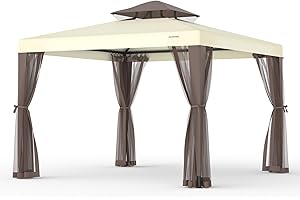 GOJOOASIS Patio Gazebo Tent Outdoor Canopy Shelter 10'x10' with Removable Netting,100 Square Feet of Shade for Garden, Backyard Deck and Lawns (Beige)