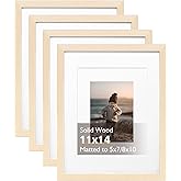 KINLINK 11x14 Picture Frame White Oak, Solid Light Wood Frames with Acrylic Plexiglass for Pictures 5x7/8x10 with Mat or 11x14 without Mat, Tabletop and Wall Display, Set of 4