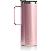 RTIC 20oz Travel Mug, Stainless Steel Insulated Coffee Cup with Lid and Handle, Portable for Car, Camping, Hot and Cold Drink, Dusty Rose Glitter