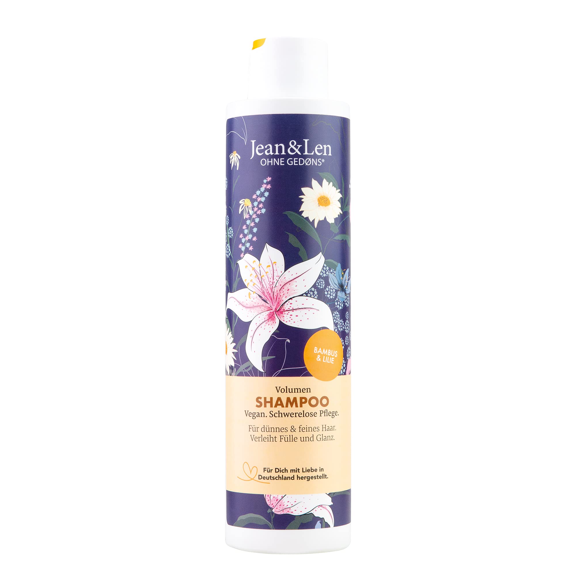 Jean & Len Shampoo Volume Bamboo & Lily for Thin and Fine Hair, Adds Fullness and Shine Blossom Fragrance, No Parabens & Silicone, Vegan, 300ml